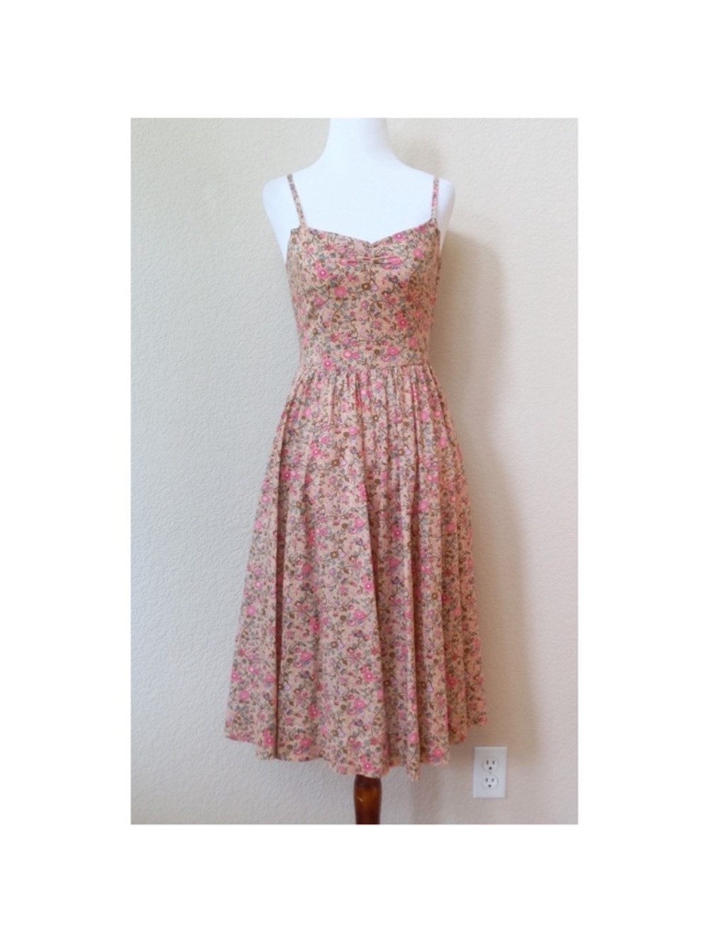 Vintage Ralph Lauren Pink Floral Spaghetti-Strapi Midi Dress
